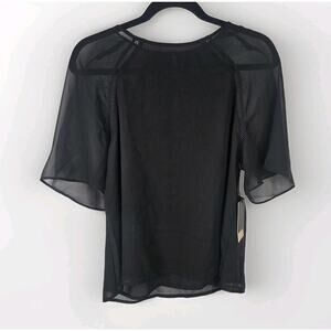 Halogen Top NWT Black Sheer Short Sleeve Crochet Trim Pullover Women's Size M